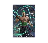 Poster sur toile « One Piece Zoro Three Sword », style épée verte, énergie enveloppée autour de la lame - affiches sur toile pour salon, chambre à coucher, salle de jeux, bureau (50 x 75 cm)