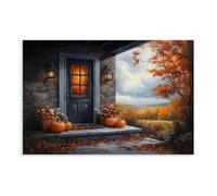 Poster sur toile porche d'automne et citrouilles pour décoration de chambre à coucher, bureau, chambre, cadeau 20 x 30 cm