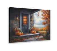 Poster sur toile porche d'automne et citrouilles pour décoration de chambre à coucher, bureau, chambre, cadeau 20 x 30 cm