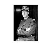 Poster sur toile portrait de Charles De Gaulle - Décoration de chambre à coucher - Paysage sportif - Décoration de bureau - Cadeau sans cadre - 40 x 60 cm