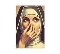 Poster sur toile pour décoration de salle de bain avec nonne qui couvre son nez (50 x 75 cm)