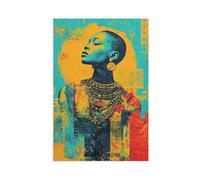 Poster sur toile pour décoration de salon, chambre à coucher, motif tribu africaine, bleu et jaune, 50 x 75 cm