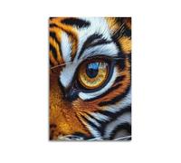 Poster sur toile pour décoration murale moderne de bureau familial - Œil de tigre en gros plan, 50 x 75 cm, sans cadre