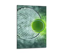Poster sur toile pour décoration murale moderne de bureau familial - Plan rapproché du moment du tennis avec cadre 50 x 75 cm