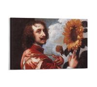 Poster sur toile représentant Anthony Van Dyck autoportrait devant un tournesol (40 x 60 cm)