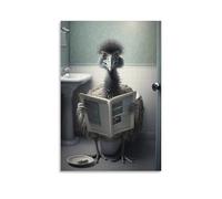 Poster sur toile représentant des animaux insolites avec inscription « Emu Sitting On Toilet Reading Newspaper » - 20,3 x 30,5 cm