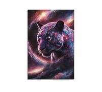 Poster sur toile représentant la panthère noire, la nature cosmique, la galaxie, la vie sauvage et la vie sauvage - 30 x 45 cm