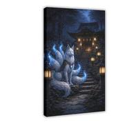 Poster sur toile représentant le gardien du sanctuaire renard japonais - Décoration murale pour salon, chambre à coucher - 50 x 75 cm