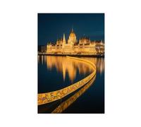 Poster sur toile représentant le Parlement de Budapest Danube Klimt-Gold (6) - Décoration murale - 30 x 45 cm