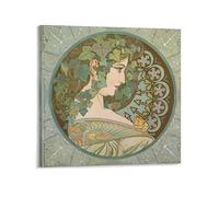 Poster sur toile représentant le peintre Alphonse Maria Mucha - Décoration d'intérieur - 30 x 30 cm