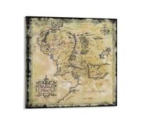Poster sur toile représentant le Seigneur des Anneaux - Carte de la Terre du Milieu - Décoration d'intérieur - 50 x 50 cm