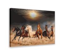 Poster sur toile représentant six chevaux qui courent - Décoration pour chambre à coucher, bureau, chambre - 30 x 45 cm