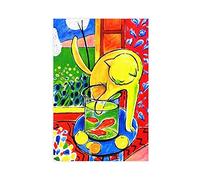 Poster sur toile représentant un chat Matisse et des poissons rouges Henri Matisse - Décoration murale pour salon, chambre à coucher - 60 x 90 cm - Sans cadre :