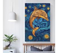 Poster sur toile représentant un dauphin dans une nuit étoilée, décoration murale, pour mari, petit ami, petite amie, 50 x 75 cm