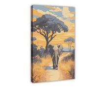 Poster sur toile représentant un éléphant de Zambie - Décoration pour chambre à coucher, bureau, chambre - Cadeau - 40 x 60 cm