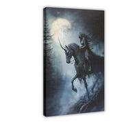 Poster sur toile représentant un gardien de la forêt sur une licorne - Décoration murale pour salon, chambre à coucher - 60 x 90 cm