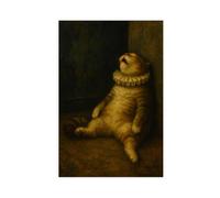 Poster sur toile représentant un gros chat - Décoration pour chambre à coucher, bureau, chambre - Cadeau - 30 x 45 cm