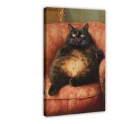 Poster sur toile représentant un gros chat mignon - Décoration murale pour salon, chambre à coucher - 40 x 60 cm
