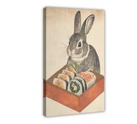 Poster sur toile représentant un lapin mangeant des sushis - Décoration murale pour salon, chambre à coucher - 20 x 30 cm