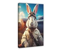 Poster sur toile représentant un lapin pilote - Décoration murale pour salon, chambre à coucher - 40 x 60 cm