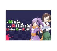 Poster sur toile représentant un ninja et un assassin sous un toit - Décoration pour chambre à coucher, bureau, chambre - Cadeau - 30 x 45 cm