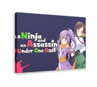Poster sur toile représentant un ninja et un assassin sous un toit - Décoration pour chambre à coucher, bureau, chambre - Cadeau - 60 x 90 cm