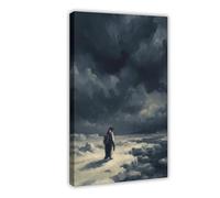 Poster sur toile représentant un pingouin du vide - Motif vagabond - Tempête sombre - Océan - Décoration de chambre à coucher, bureau, cadeau - 20 x 30 cm