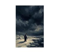 Poster sur toile représentant un pingouin du vide - Motif vagabond - Tempête sombre - Océan - Décoration de chambre à coucher, bureau, cadeau - 20 x 30 cm