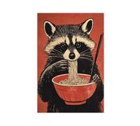 Poster sur toile représentant un raton laveur mangeant des ramen - Décoration de chambre à coucher, bureau, chambre - Cadeau - 30 x 45 cm