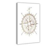 Poster sur toile représentant une boussole et une silhouette nautique - Décoration de chambre à coucher, bureau, chambre - Cadeau - 30 x 45 cm