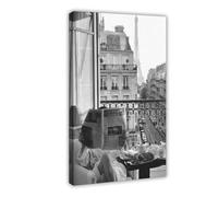 Poster sur toile représentant une femme lisant un journal à Paris - Décoration pour chambre à coucher, bureau, chambre - Cadeau 40 x 60 cm
