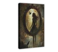 Poster sur toile représentant une fille et un oiseau mystérieux - Motif gothique - Romance sombre - Décoration murale pour salon, chambre à coucher - 30 x 45 cm