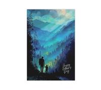 Poster sur toile représentant une silhouette de père et de fils - Décoration de chambre à coucher, bureau, chambre - Cadeau idéal - 20 x 30 cm