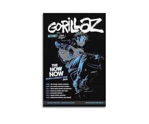 Poster sur toile représentant une tournée de concert Gorillaz avec Internet - Little Dragon, 2018 - Art mural minimaliste et moderne à suspendre - 40 x 60 cm