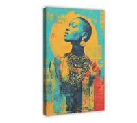Poster sur toile représentant une tribu africaine bleue et jaune pour décoration de chambre à coucher, bureau, chambre, cadeau 40 x 60 cm