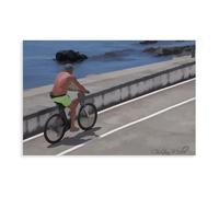 Poster sur toile « Riding Bike On The Beach » - Décoration pour chambre à coucher, bureau, chambre - Cadeau sans cadre : 50 x 75 cm