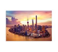 Poster sur toile Shanghai China Sunset City Décoration de chambre à coucher Paysage Bureau Chambre Cadeau sans cadre 50 x 75 cm