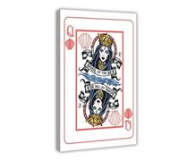Poster sur toile Soul of The Ocean - Reine du Poker rouge - Décoration pour chambre à coucher, bureau, chambre - Cadeau - 30 x 45 cm