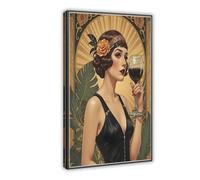 Poster sur toile style années 20 avec cocktail de fille garçonne - Décoration murale pour salon, chambre à coucher - 30 x 45 cm