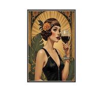 Poster sur toile style années 20 avec cocktail Flapper Girl - Décoration pour chambre à coucher, bureau, chambre - Cadeau - 50 x 75 cm