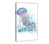 Poster sur toile style aquarelle méduses et animaux marins pour décoration de chambre à coucher, bureau, chambre, cadeau, 30,5 x 45,7 cm (L x l)