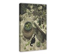 Poster sur toile « The Cat Is in The Garden » - Décoration pour chambre à coucher, bureau, chambre - Cadeau 30 x 45 cm