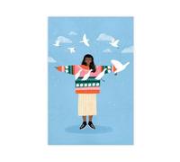 Poster sur toile The Girl And The Bird - Décoration de chambre à coucher, bureau, chambre - Cadeau - 50 x 75 cm