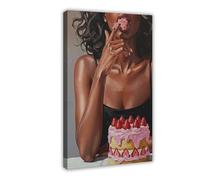Poster sur toile « The Girl Who Eats Cake » - Décoration de chambre à coucher, bureau, chambre, cadeau - 50 x 75 cm