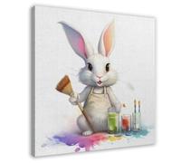 Poster sur toile The Rabbit Who Draws - Décoration pour chambre à coucher, bureau, chambre - Cadeau - 60 x 60 cm