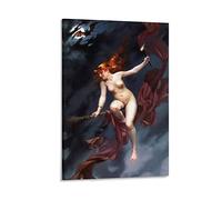 Poster sur toile « The Witches Sabbath » par Luis Ricardo Falero Nudie Women - Impression sur toile - Décoration rustique pour salon, salle de bain, chambre à coucher - 40,6 x 5 cm