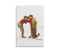 Poster sur toile « Two Old Men And Dog Hunting » de Norman Rockwell - Impression sur toile pour albums de musique et films - Peinture décorative pour salon, chambre à coucher - 50 x 75 cm - Style sans