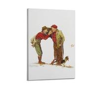 Poster sur toile « Two Old Men And Dog Hunting » de Norman Rockwell - Impression sur toile pour albums de musique et films - Peinture décorative pour salon, chambre à coucher - 30 x 45 cm - Style