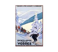 Poster sur toile vintage d'hiver avec ski dans les Vosges, France - Décoration pour chambre à coucher, bureau, chambre - Cadeau 30 x 45 cm