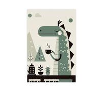 Poster sur toile Wacky Dragons And Coffee - Décoration pour chambre à coucher, bureau, chambre - Cadeau - 40 x 60 cm